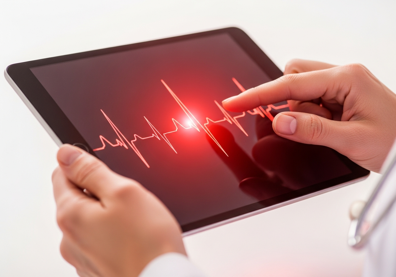 Doctor showing ECG report on tablet